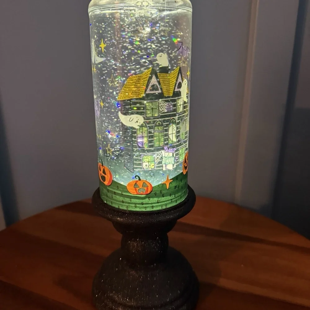 Halloween Lighted Glitter Water Globe Candle Lantern Witch Ghost Pumpkin F/W